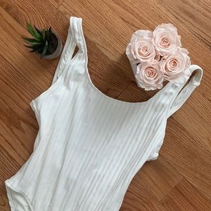 Solid and striped white one piece